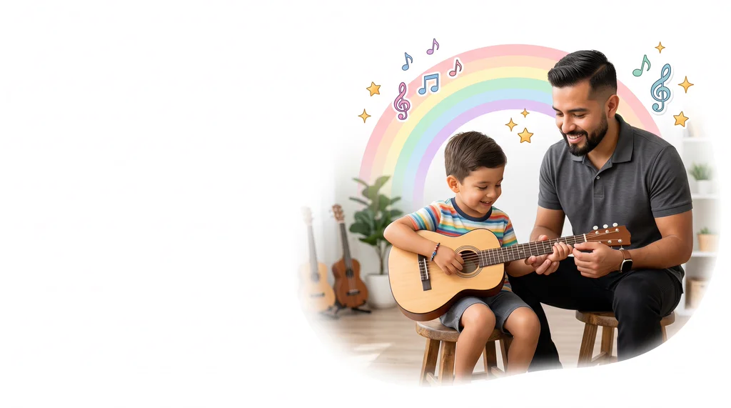 Niños disfrutando una clase de música con instrumentos